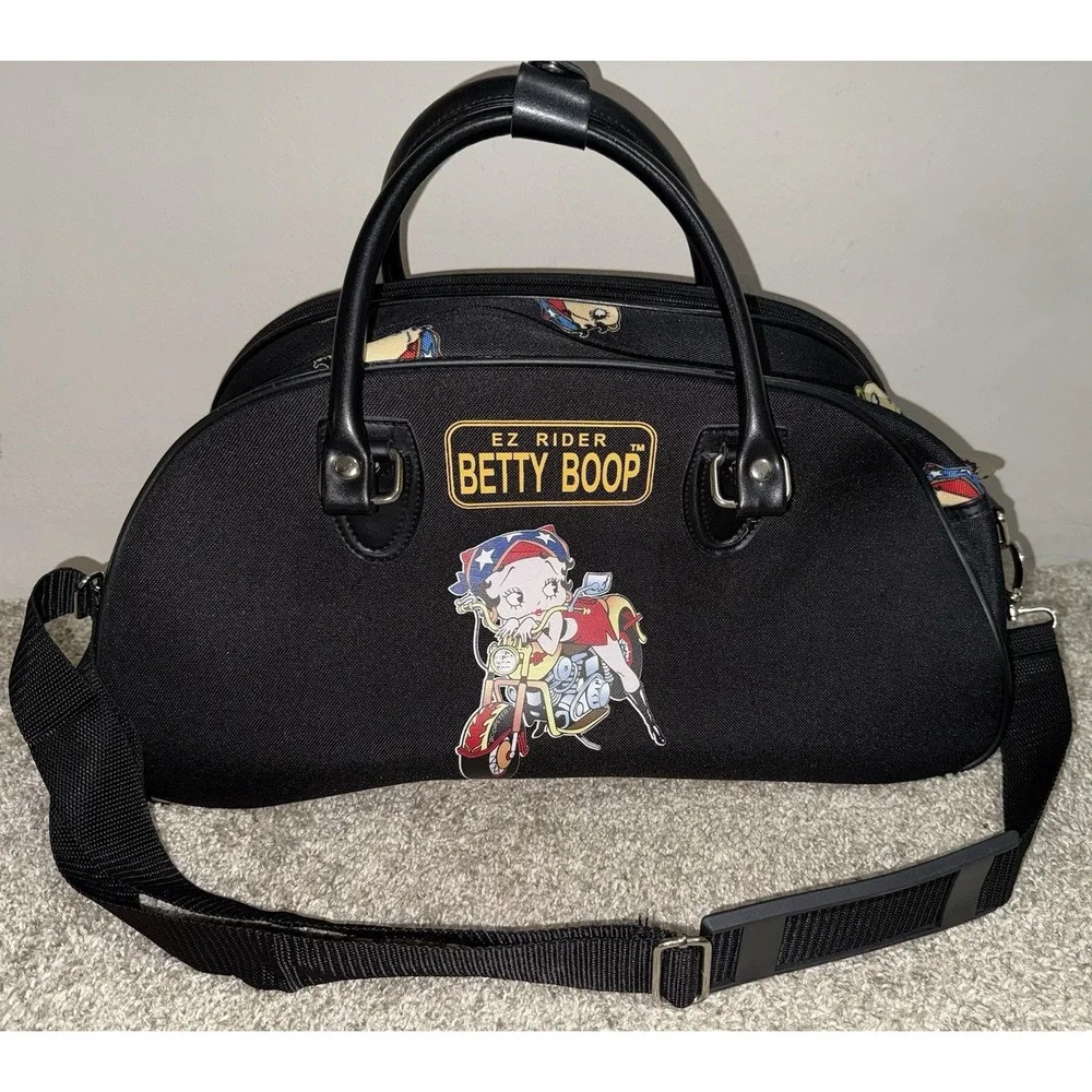 Betty Boop EZ Rider Black 2 Compartment Duffle Bag/Tote Bag Purse 18